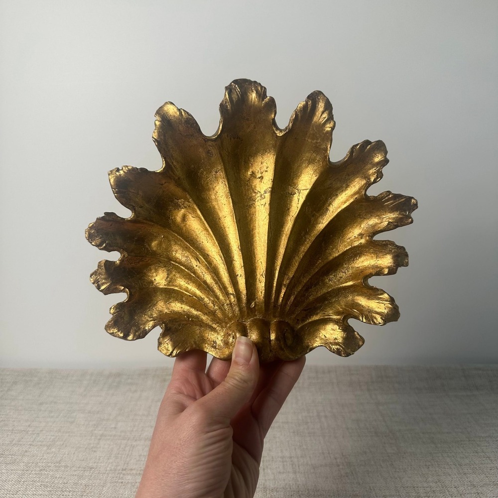 Vintage Gold Acanthus Leaf Catchall Dish Florentine Hollywood Regency